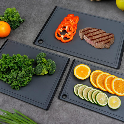 Plastic Cutting Boards for Kitchen, 3-Piece Large Cutting Board Set Dishwasher Safe Chopping Boards with Non-slip Feet and Juice Grooves, White