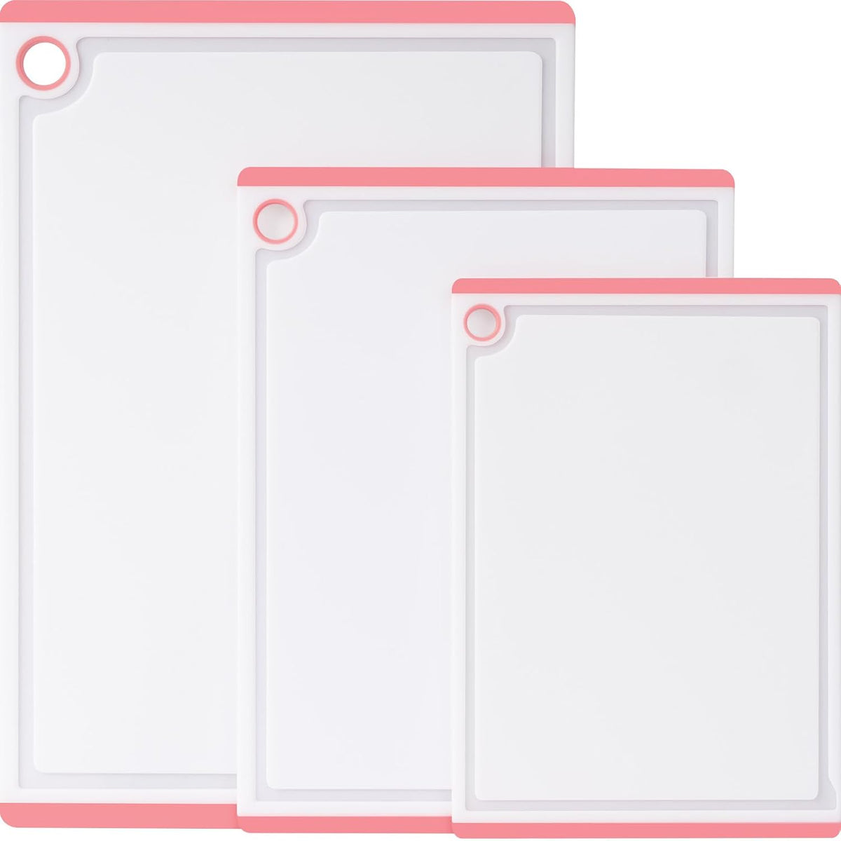 Plastic Cutting Boards for Kitchen, 3-Piece Large Cutting Board Set Dishwasher Safe Chopping Boards with Non-slip Feet and Juice Grooves, White
