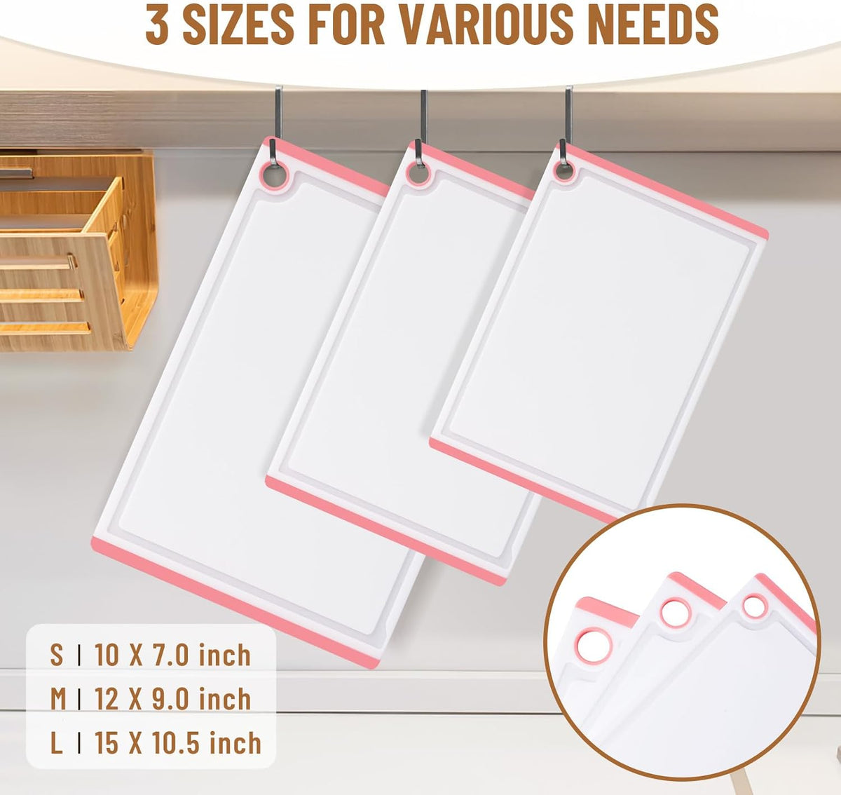 Plastic Cutting Boards for Kitchen, 3-Piece Large Cutting Board Set Dishwasher Safe Chopping Boards with Non-slip Feet and Juice Grooves, White
