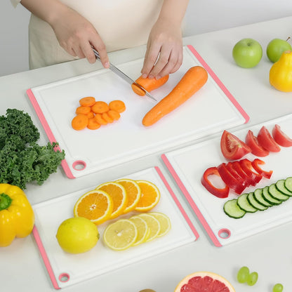 Plastic Cutting Boards for Kitchen, 3-Piece Large Cutting Board Set Dishwasher Safe Chopping Boards with Non-slip Feet and Juice Grooves, White