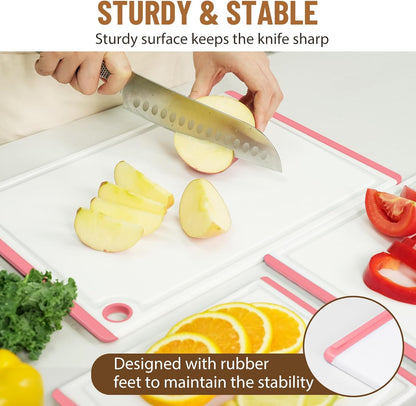 Plastic Cutting Boards for Kitchen, 3-Piece Large Cutting Board Set Dishwasher Safe Chopping Boards with Non-slip Feet and Juice Grooves, White