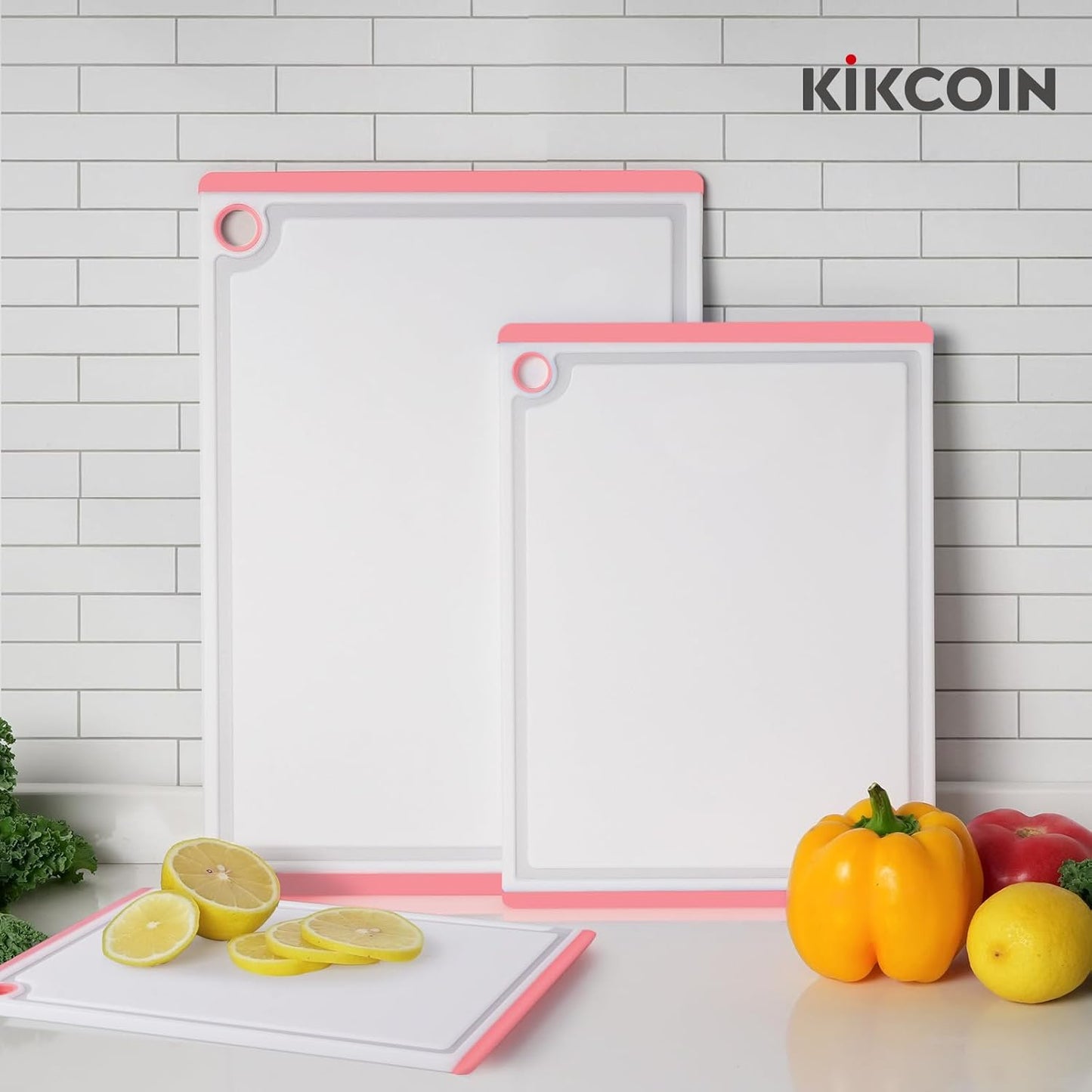 Plastic Cutting Boards for Kitchen, 3-Piece Large Cutting Board Set Dishwasher Safe Chopping Boards with Non-slip Feet and Juice Grooves, White