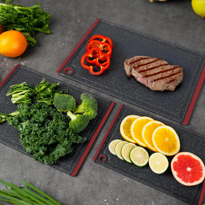 Plastic Cutting Boards for Kitchen, 3-Piece Large Cutting Board Set Dishwasher Safe Chopping Boards with Non-slip Feet and Juice Grooves, White