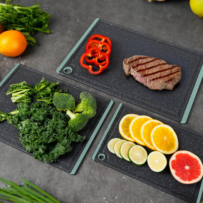 Plastic Cutting Boards for Kitchen, 3-Piece Large Cutting Board Set Dishwasher Safe Chopping Boards with Non-slip Feet and Juice Grooves, White