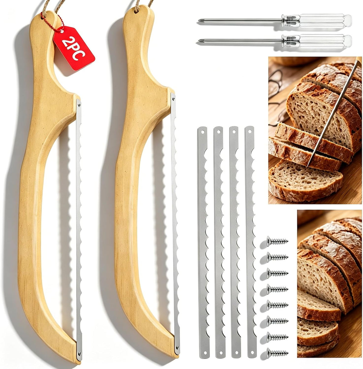2 Pack Bread Slicer with Replacement Serrated Blades for Homemade Bread