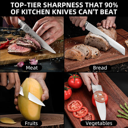 KnifeSaga 15 Pcs Japanese Knife Set with Sharpener, Premuim, Razor Sharp