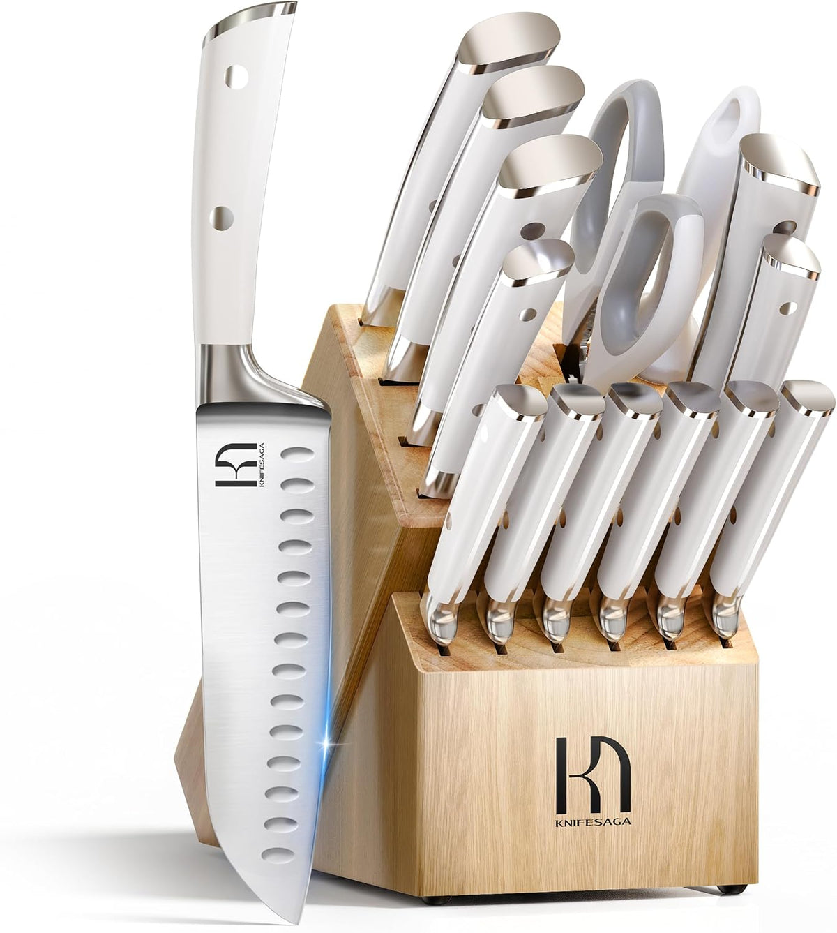 KnifeSaga 15 Pcs Japanese Knife Set with Sharpener, Premuim, Razor Sharp