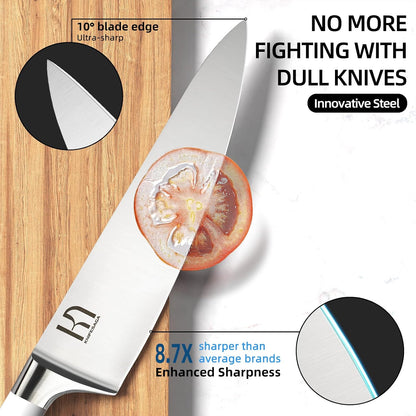 KnifeSaga 15 Pcs Japanese Knife Set with Sharpener, Premuim, Razor Sharp