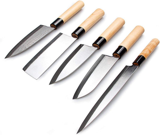 Waterboss Sushi & Sashimi Chef’s Knives,Set of 5 Japanese Sushi Chef Knives - Sashimi-Santoku-Nakiri-Deba Knife,Ultra High Carbon Steel Blades