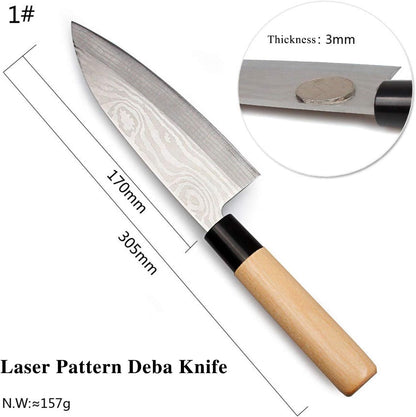 Waterboss Sushi & Sashimi Chef’s Knives,Set of 5 Japanese Sushi Chef Knives - Sashimi-Santoku-Nakiri-Deba Knife,Ultra High Carbon Steel Blades