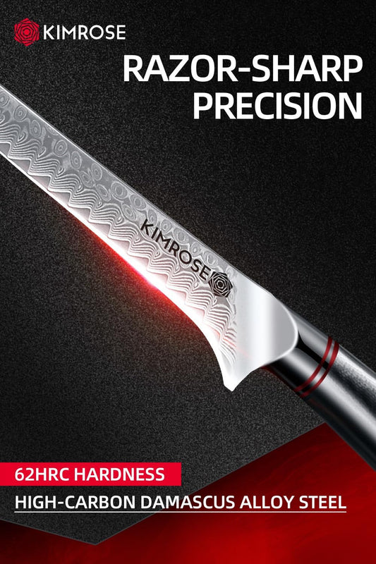 Damascus Boning Knife - 6 inch - 67 Layers 10Cr15CoMoV Alloy Steel - Black G10 Handle, Razor Sharp Kitchen Fillet Knife, Meat Cutting, Trimming, Magnetic Sheath, Gift Box