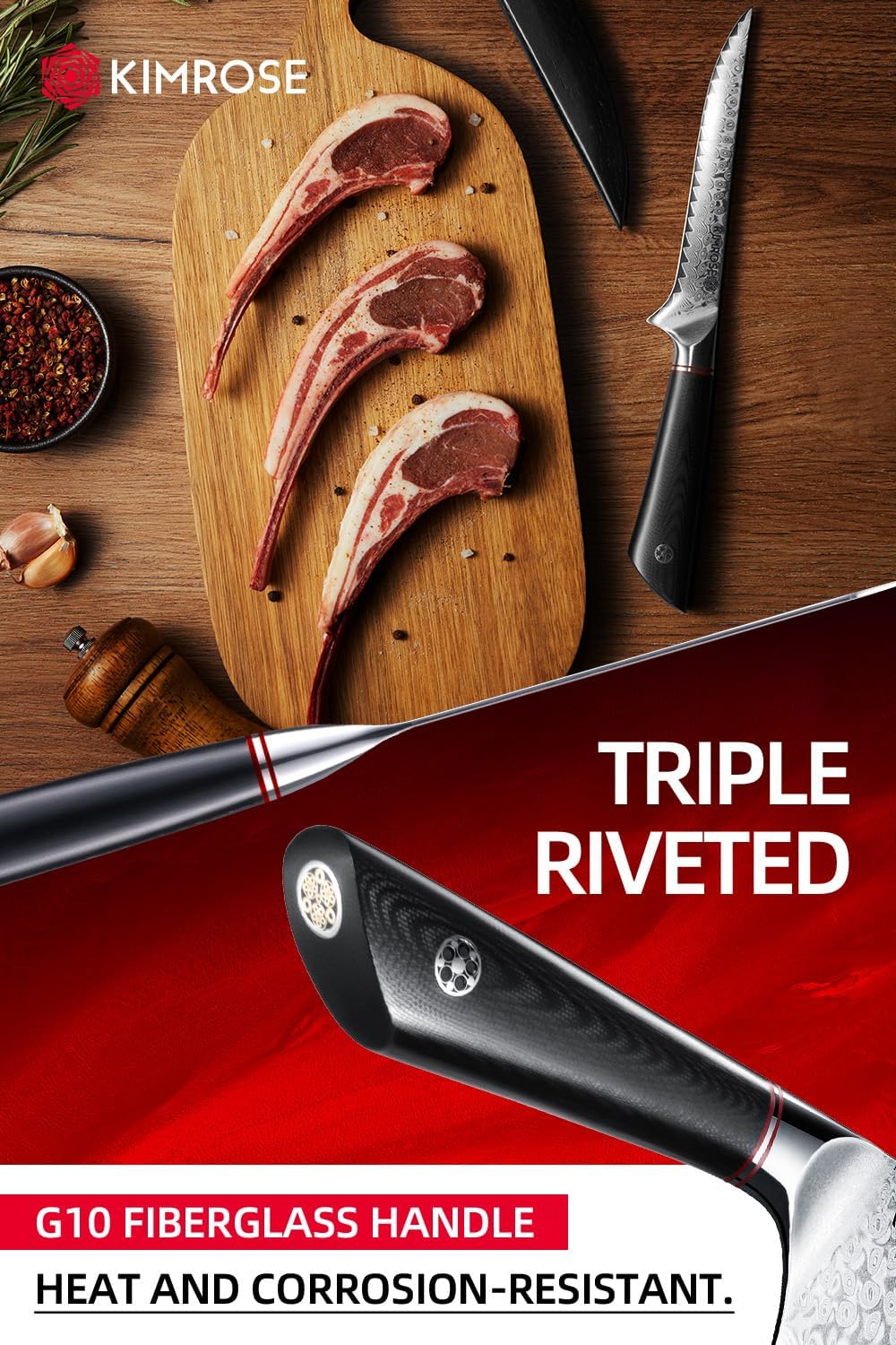 Damascus Boning Knife - 6 inch - 67 Layers 10Cr15CoMoV Alloy Steel - Black G10 Handle, Razor Sharp Kitchen Fillet Knife, Meat Cutting, Trimming, Magnetic Sheath, Gift Box