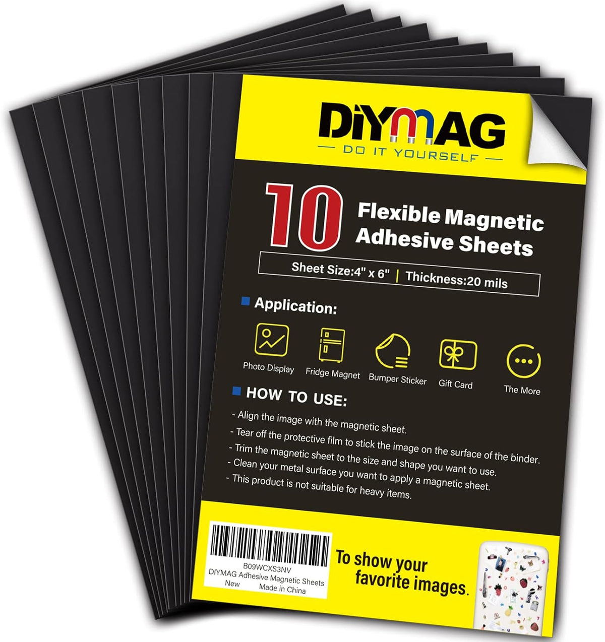 Adhesive Magnetic Sheets, |4" x 6"| 18 Packs, Flexible Magnet Sheets with Adhesive for Crafts, Photos and Die Storage, Easy Peel and Stick, Easy to Cut into Any Shape/Size (4" x 6"-18P)