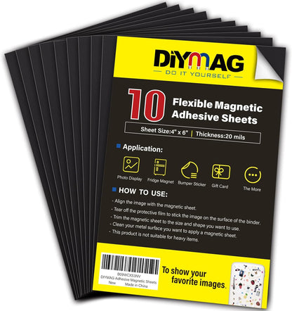 Adhesive Magnetic Sheets, |4" x 6"| 18 Packs, Flexible Magnet Sheets with Adhesive for Crafts, Photos and Die Storage, Easy Peel and Stick, Easy to Cut into Any Shape/Size (4" x 6"-18P)