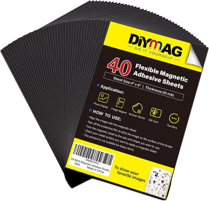 Adhesive Magnetic Sheets, |4" x 6"| 18 Packs, Flexible Magnet Sheets with Adhesive for Crafts, Photos and Die Storage, Easy Peel and Stick, Easy to Cut into Any Shape/Size (4" x 6"-18P)