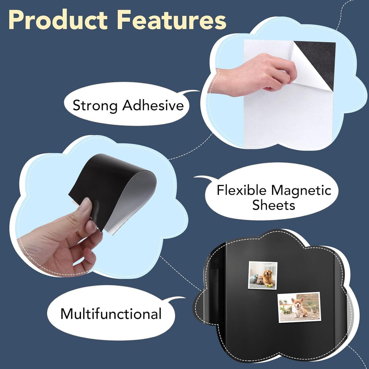 Adhesive Magnetic Sheets, |4" x 6"| 18 Packs, Flexible Magnet Sheets with Adhesive for Crafts, Photos and Die Storage, Easy Peel and Stick, Easy to Cut into Any Shape/Size (4" x 6"-18P)