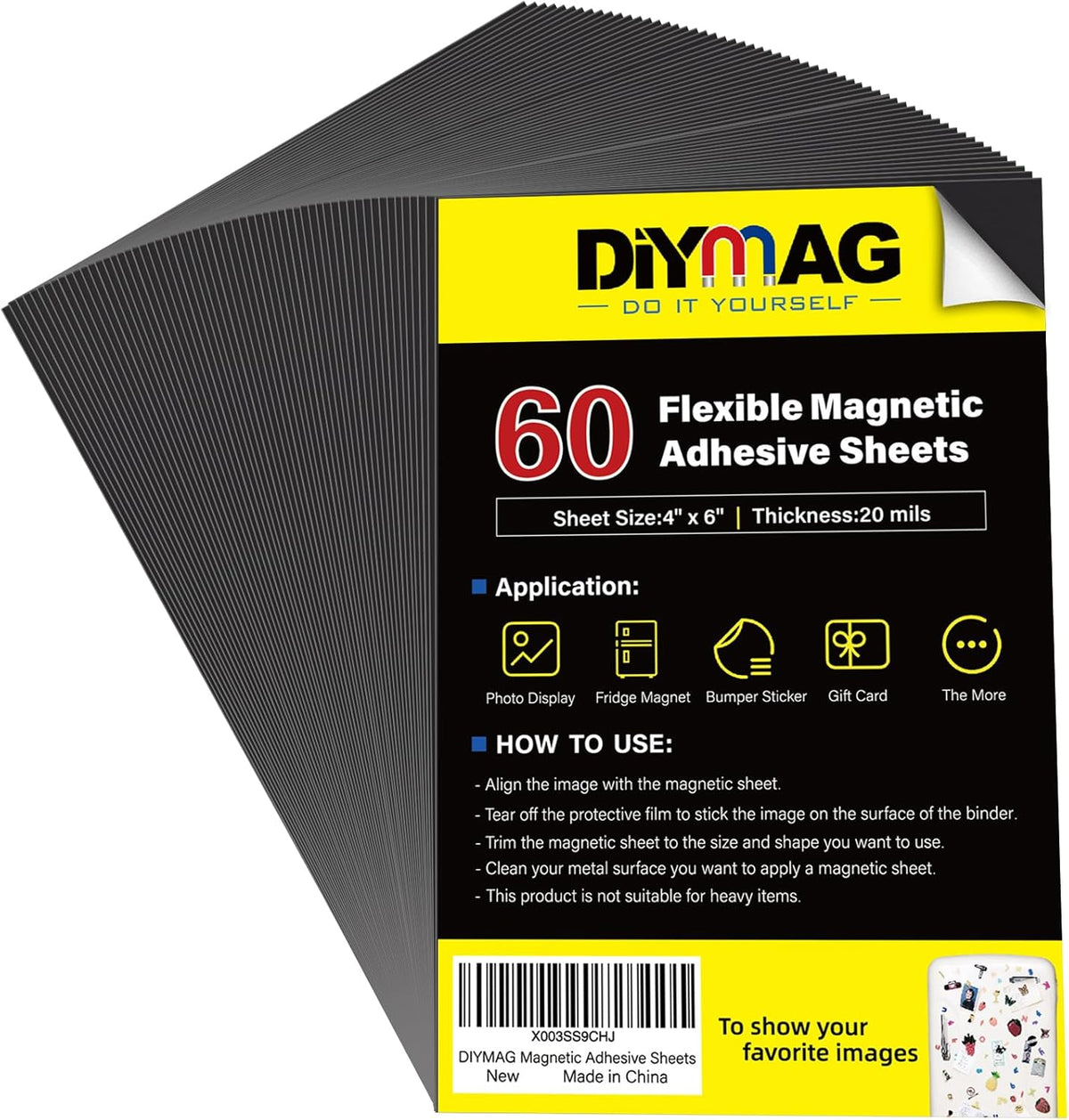 Adhesive Magnetic Sheets, |4" x 6"| 18 Packs, Flexible Magnet Sheets with Adhesive for Crafts, Photos and Die Storage, Easy Peel and Stick, Easy to Cut into Any Shape/Size (4" x 6"-18P)