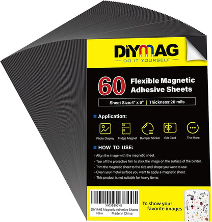 Adhesive Magnetic Sheets, |4" x 6"| 18 Packs, Flexible Magnet Sheets with Adhesive for Crafts, Photos and Die Storage, Easy Peel and Stick, Easy to Cut into Any Shape/Size (4" x 6"-18P)