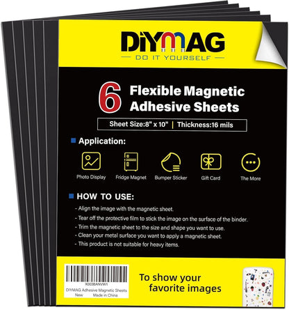 Adhesive Magnetic Sheets, |4" x 6"| 18 Packs, Flexible Magnet Sheets with Adhesive for Crafts, Photos and Die Storage, Easy Peel and Stick, Easy to Cut into Any Shape/Size (4" x 6"-18P)