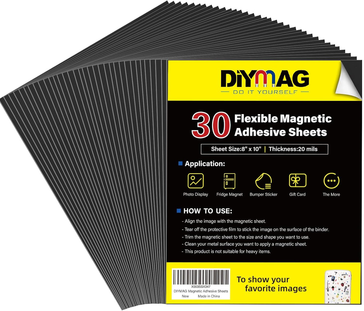 Adhesive Magnetic Sheets, |4" x 6"| 18 Packs, Flexible Magnet Sheets with Adhesive for Crafts, Photos and Die Storage, Easy Peel and Stick, Easy to Cut into Any Shape/Size (4" x 6"-18P)
