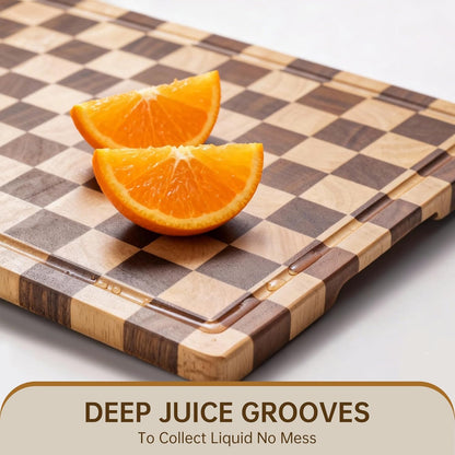 Walnut Wood Cutting Board, End Grain Wooden Cutting Boards for Kitchen, Chopping Block with Deep Juice Groove & Handles, Gift Box, 16.5"x11.6"x0.8"