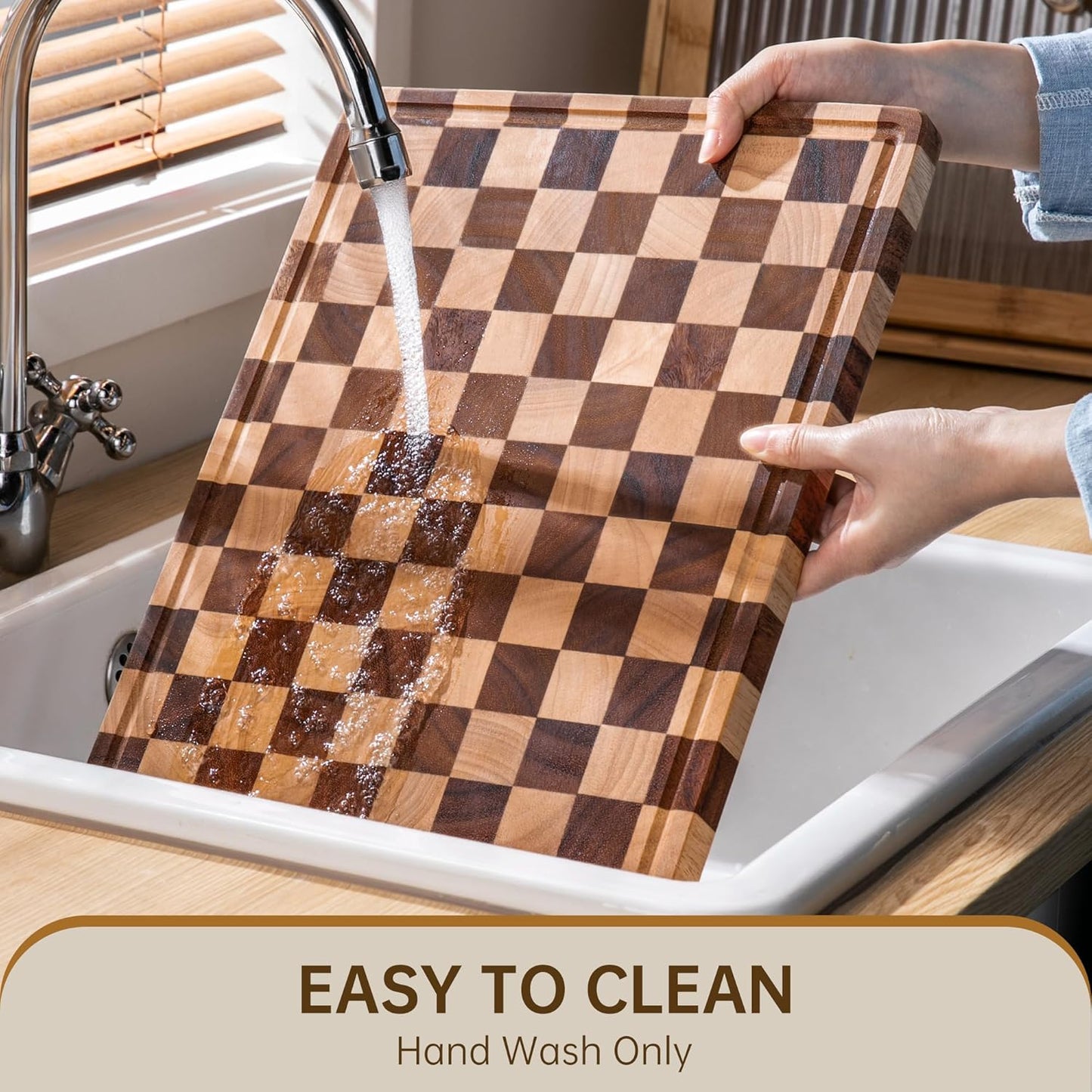 Walnut Wood Cutting Board, End Grain Wooden Cutting Boards for Kitchen, Chopping Block with Deep Juice Groove & Handles, Gift Box, 16.5"x11.6"x0.8"
