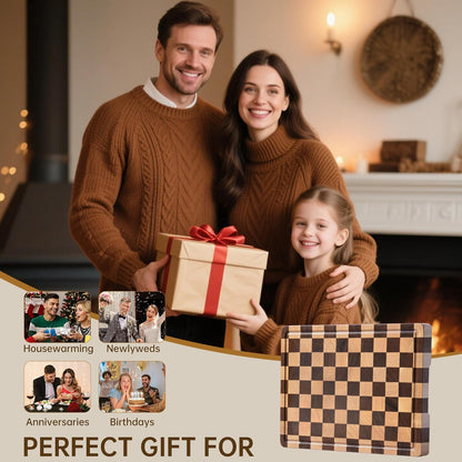 Walnut Wood Cutting Board, End Grain Wooden Cutting Boards for Kitchen, Chopping Block with Deep Juice Groove & Handles, Gift Box, 16.5"x11.6"x0.8"