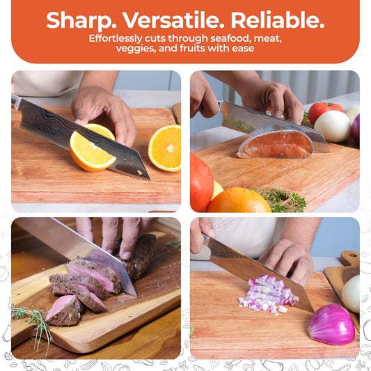 8 Inch Chef Knife Set with Diamond Sharpener - Sharp Kitchen Knife | German Carbon Stainless Steel Chef Knife for Precision Cutting - Ergonomic Wooden Handle for Comfortable Slicing & Chopping