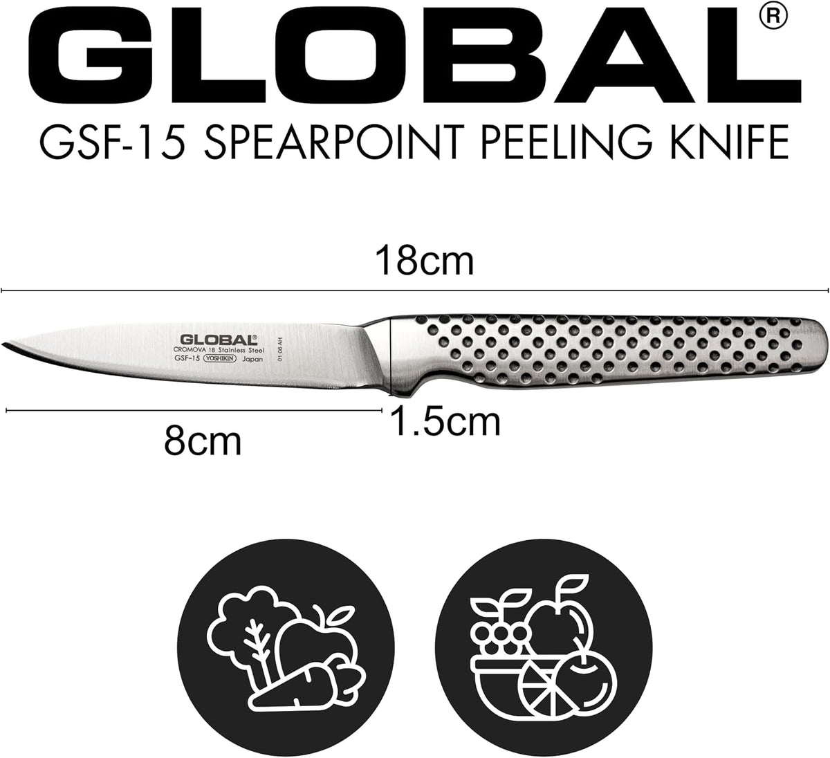 Global GSF-15-3 inch, 8cm Peeling Knife, 3", Stainless Steel