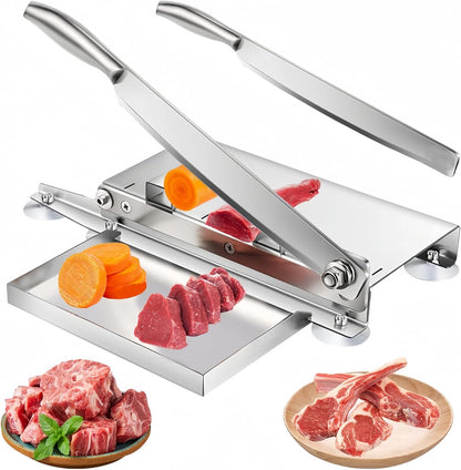 20 Inches - Stainless Steel Bone Cutter, 2 Sharp Blades-Replaceable blades, Meat Cutter for Frozen Chicken Fish or Steak, Manual Meat Slicer, Home and Commercial Cooking