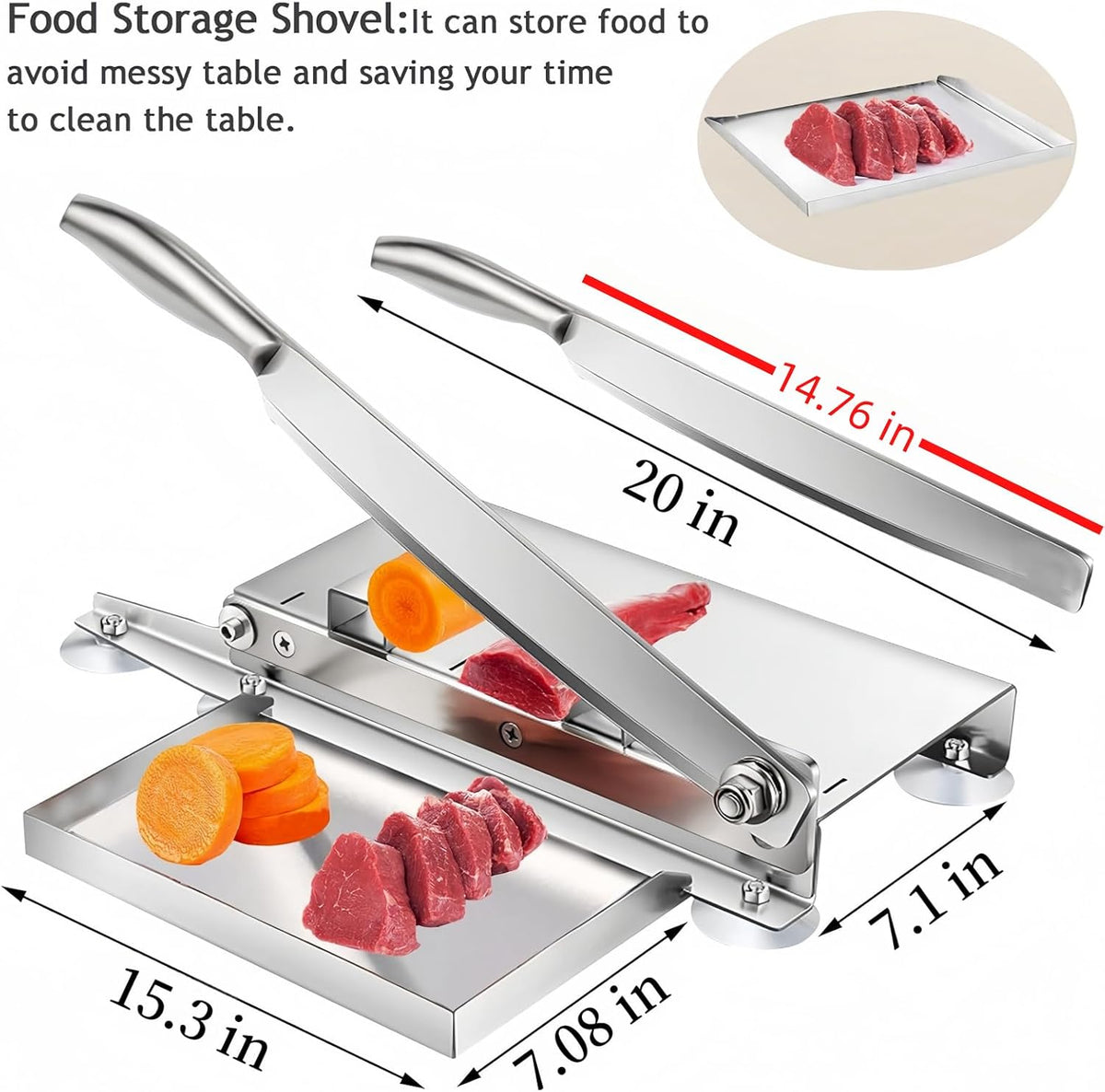 20 Inches - Stainless Steel Bone Cutter, 2 Sharp Blades-Replaceable blades, Meat Cutter for Frozen Chicken Fish or Steak, Manual Meat Slicer, Home and Commercial Cooking