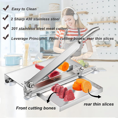 20 Inches - Stainless Steel Bone Cutter, 2 Sharp Blades-Replaceable blades, Meat Cutter for Frozen Chicken Fish or Steak, Manual Meat Slicer, Home and Commercial Cooking