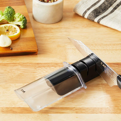 PRO Ceramic Diamond Pull Sharpening System | 3 Step Retractable Sharpener for Straight, Double-Bevel Blades, Knife Sharpener