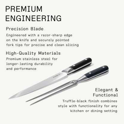 Cookware - Carving Set (Includes Carving Knife and Fork) - Crafted in France - Full Tang with Black POM Handle