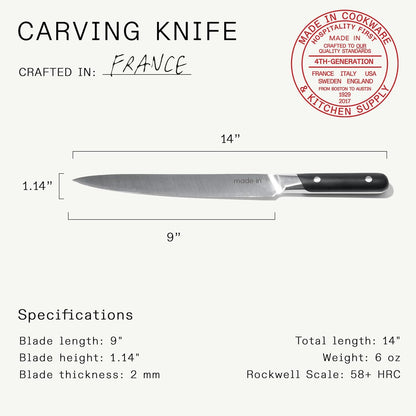 Cookware - Carving Set (Includes Carving Knife and Fork) - Crafted in France - Full Tang with Black POM Handle