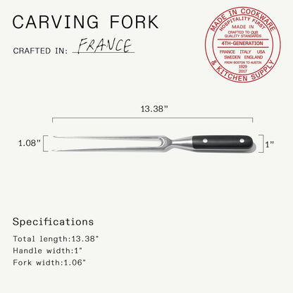 Cookware - Carving Set (Includes Carving Knife and Fork) - Crafted in France - Full Tang with Black POM Handle
