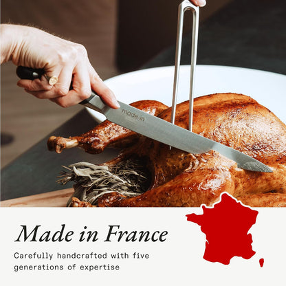 Cookware - Carving Set (Includes Carving Knife and Fork) - Crafted in France - Full Tang with Black POM Handle