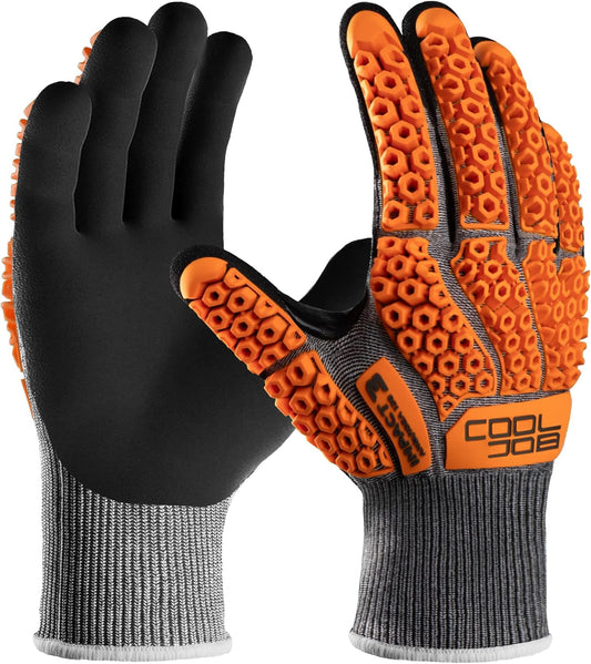 A5 Cut Resistant Gloves with Impact Resistant TPR, Touchscreen Nitrile Dipped Safety Work Gloves with Grip, 1/3 Pair