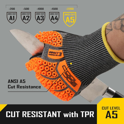 A5 Cut Resistant Gloves with Impact Resistant TPR, Touchscreen Nitrile Dipped Safety Work Gloves with Grip, 1/3 Pair
