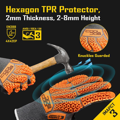 A5 Cut Resistant Gloves with Impact Resistant TPR, Touchscreen Nitrile Dipped Safety Work Gloves with Grip, 1/3 Pair