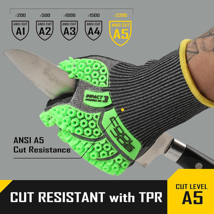 A5 Cut Resistant Gloves with Impact Resistant TPR, Touchscreen Nitrile Dipped Safety Work Gloves with Grip, 1/3 Pair