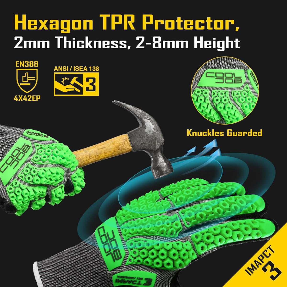 A5 Cut Resistant Gloves with Impact Resistant TPR, Touchscreen Nitrile Dipped Safety Work Gloves with Grip, 1/3 Pair