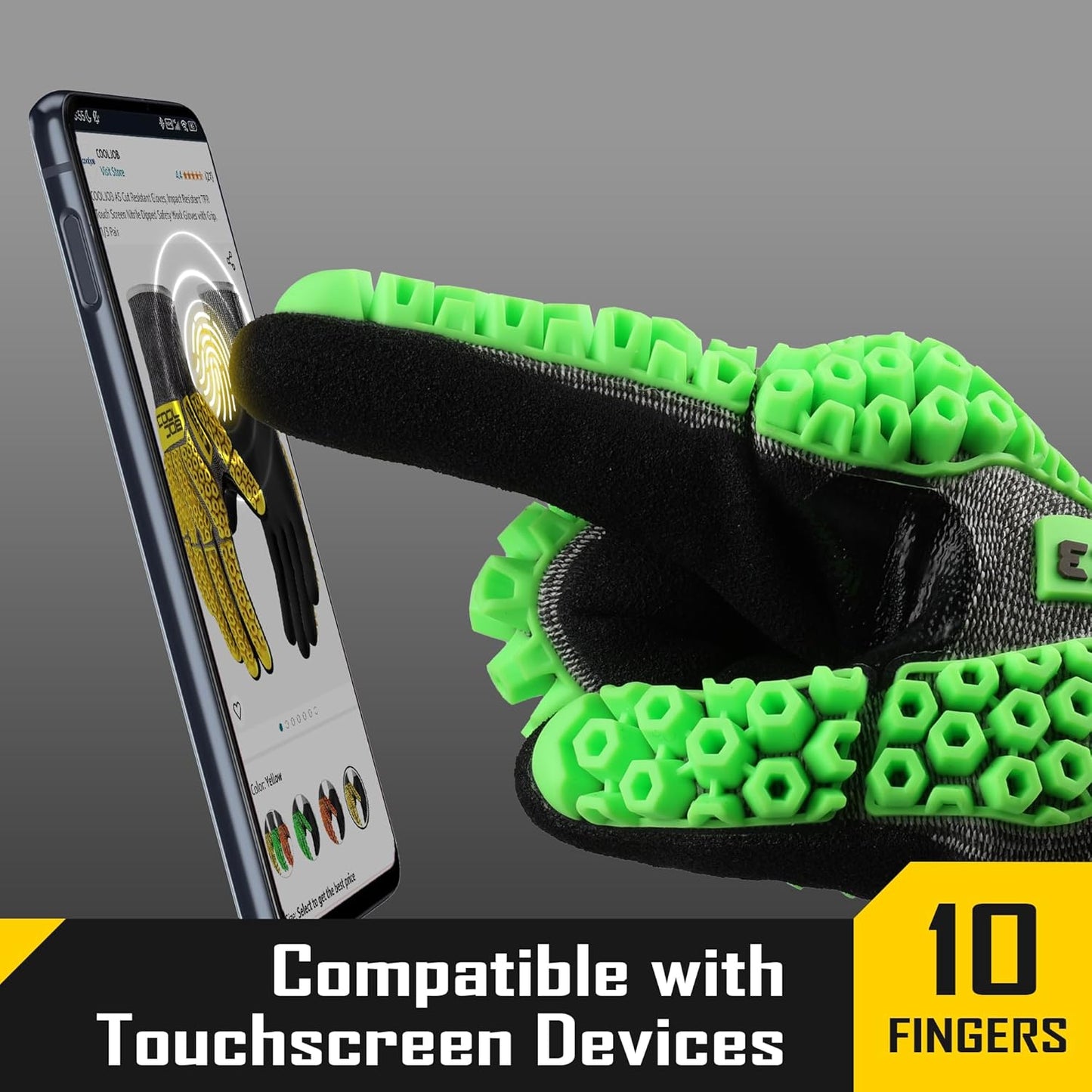 A5 Cut Resistant Gloves with Impact Resistant TPR, Touchscreen Nitrile Dipped Safety Work Gloves with Grip, 1/3 Pair