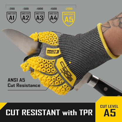 A5 Cut Resistant Gloves with Impact Resistant TPR, Touchscreen Nitrile Dipped Safety Work Gloves with Grip, 1/3 Pair