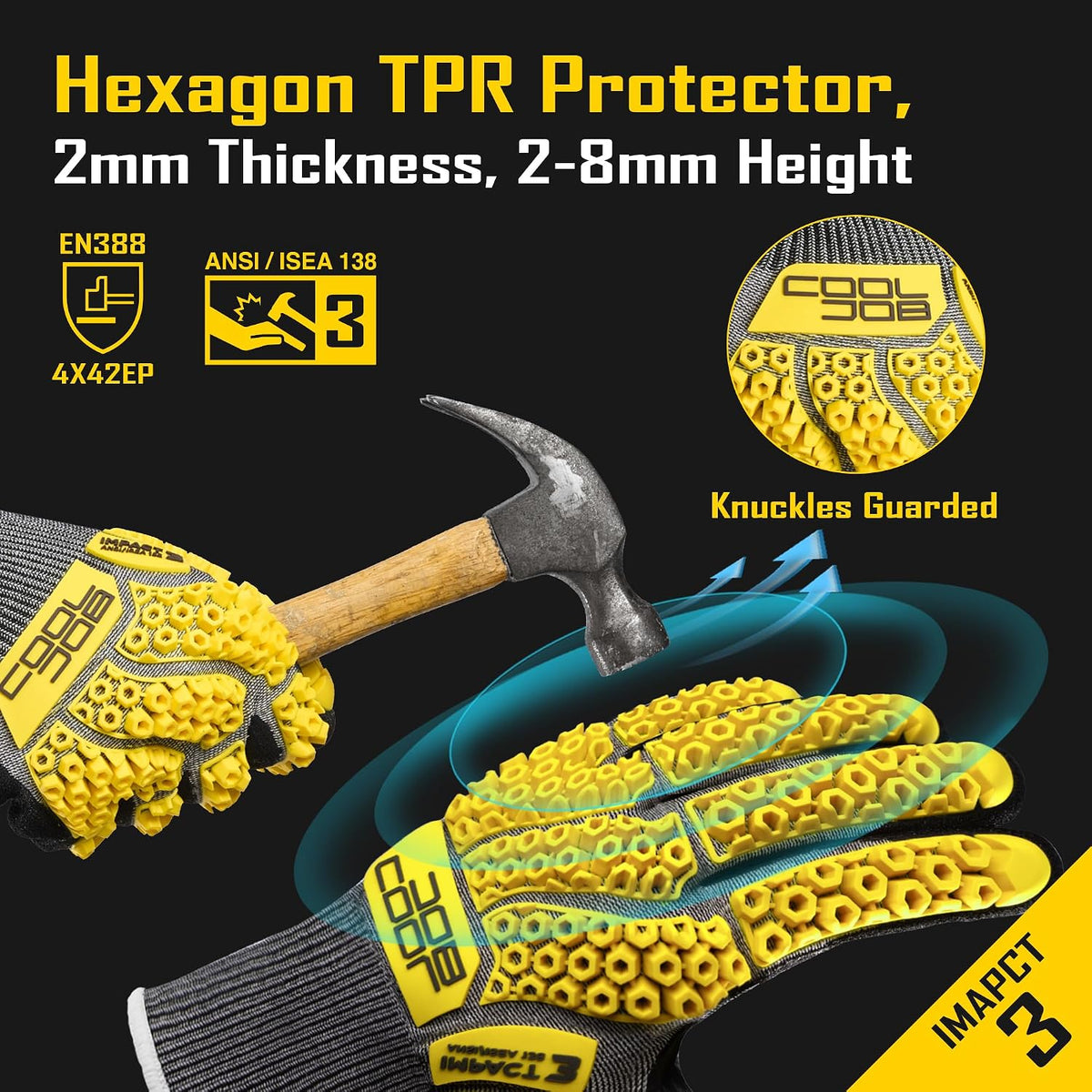 A5 Cut Resistant Gloves with Impact Resistant TPR, Touchscreen Nitrile Dipped Safety Work Gloves with Grip, 1/3 Pair
