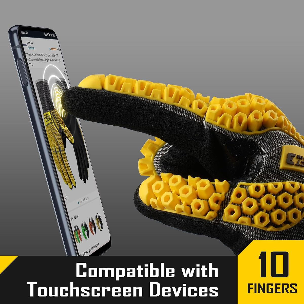 A5 Cut Resistant Gloves with Impact Resistant TPR, Touchscreen Nitrile Dipped Safety Work Gloves with Grip, 1/3 Pair