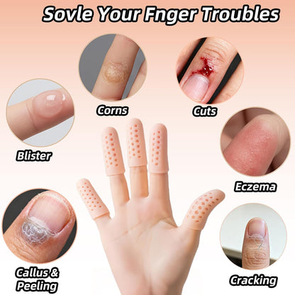 Gel Finger Cots 20 Pcs with Air Holes, Silicone Finger Protectors & Thumb Guards for Wounds, Cracking, Arthritis & Trigger Finger Pain Relief, Reusable Finger Covers & Sleeves in Nude