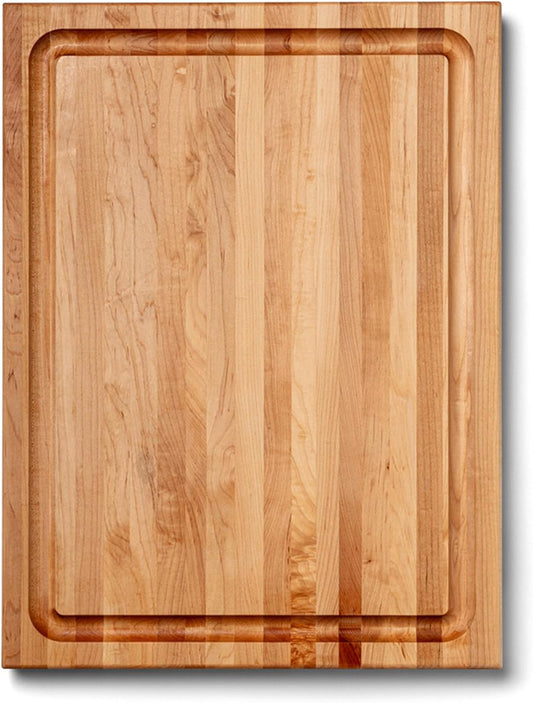 CB Series Rectangular Wooden Maple Cutting Board 24”x18” – 1.5” Thick, 18-lb Reversible Butcher Block with Juice Groove, Edge-Grain & Finger Grips – Made in the USA