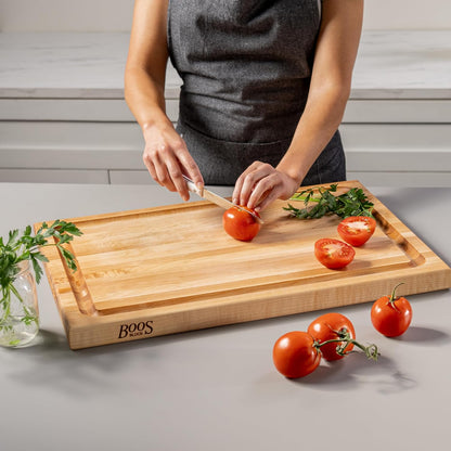 CB Series Rectangular Wooden Maple Cutting Board 24”x18” – 1.5” Thick, 18-lb Reversible Butcher Block with Juice Groove, Edge-Grain & Finger Grips – Made in the USA