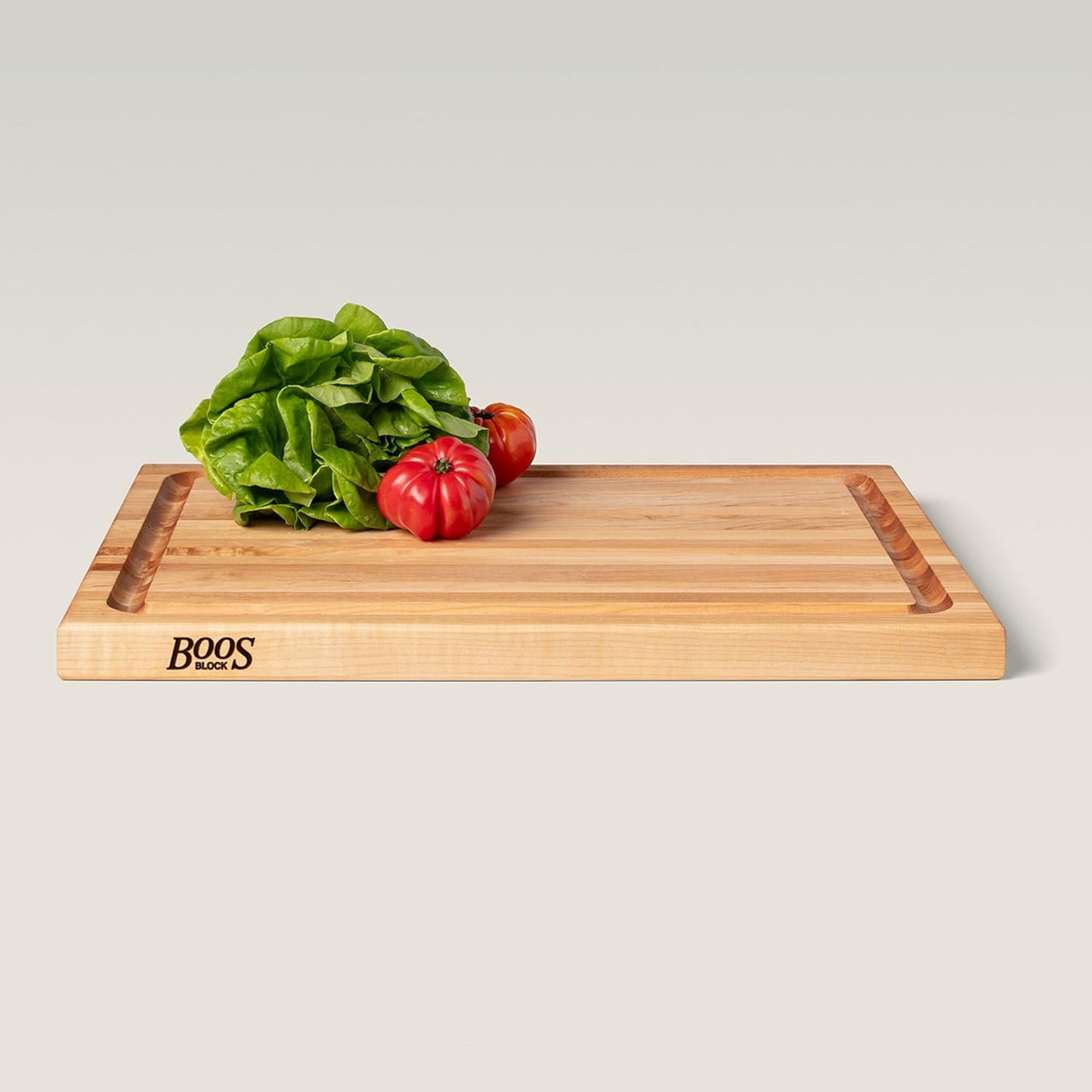 CB Series Rectangular Wooden Maple Cutting Board 24”x18” – 1.5” Thick, 18-lb Reversible Butcher Block with Juice Groove, Edge-Grain & Finger Grips – Made in the USA